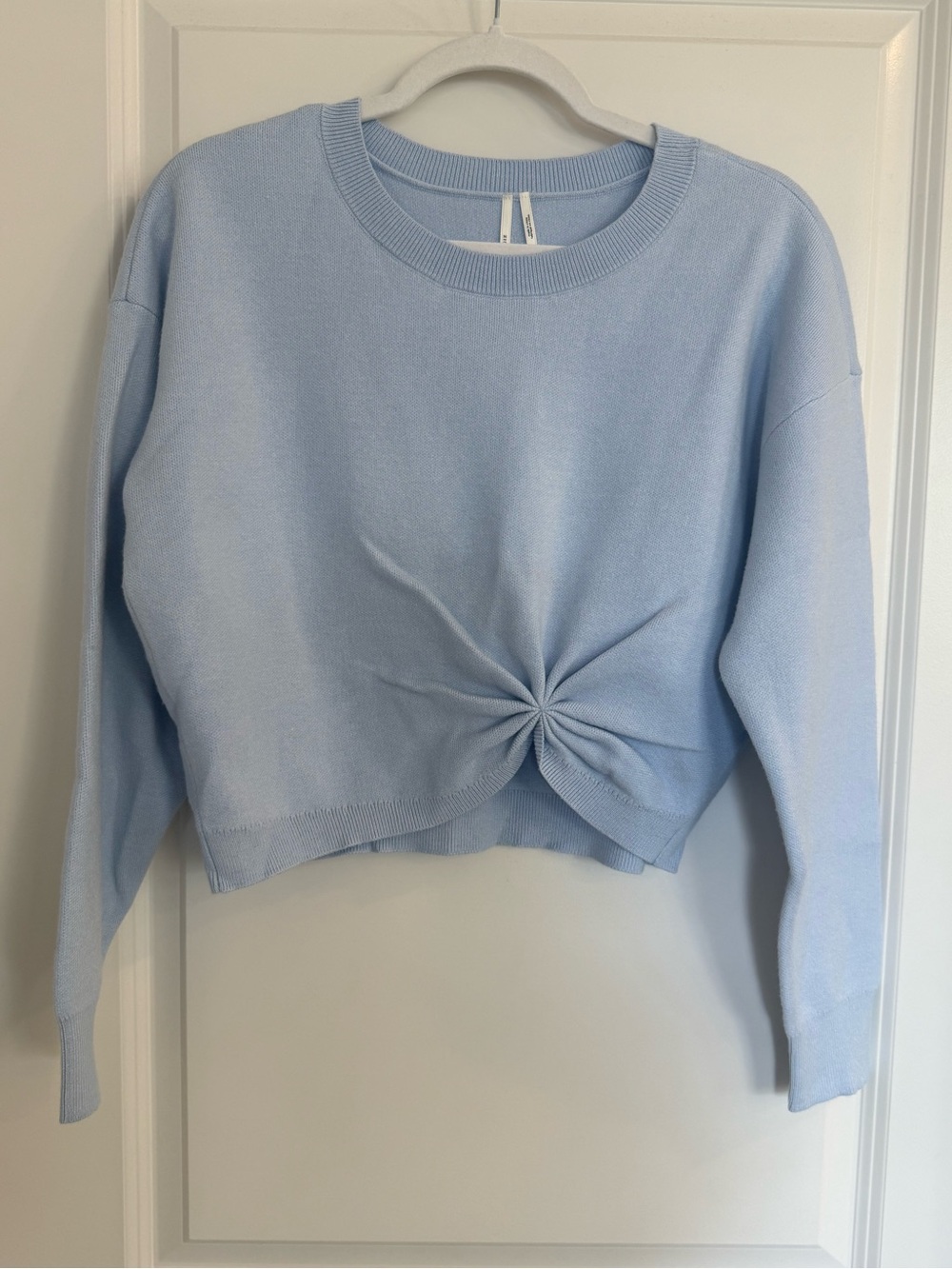 Anthropologie Pale Blue Twist-Knot Crewneck Cropped Sweater